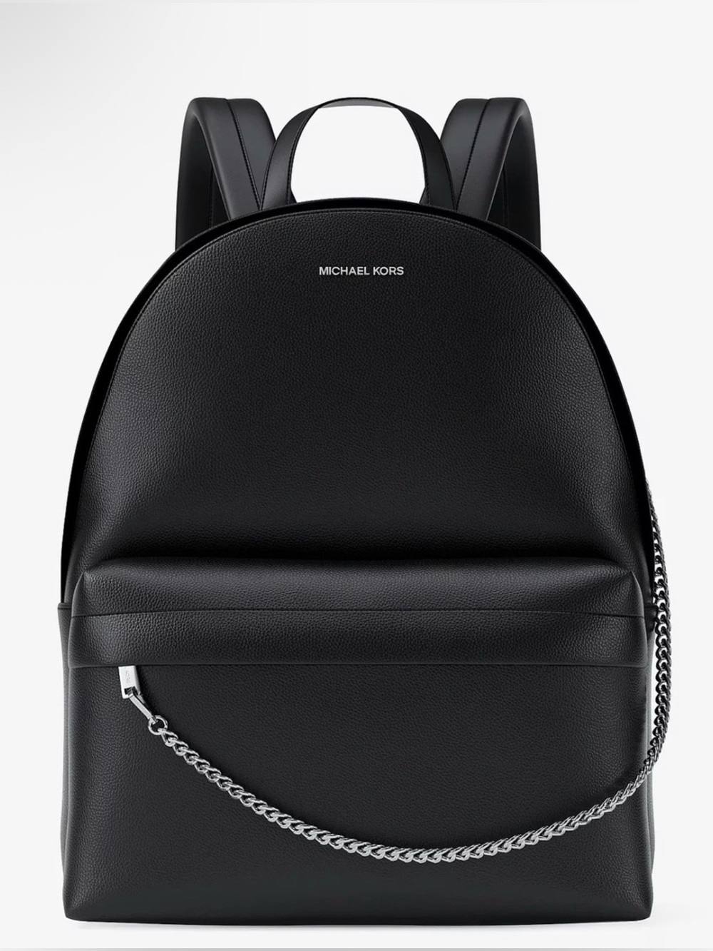 Michael Kors Black Pebbled Leather Backpack with Silver Chain Accent